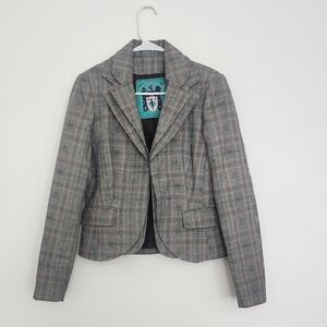 Yes London Women's Gray Plaid Academia/ School Girl Blazer Size Euro 44/ US MED